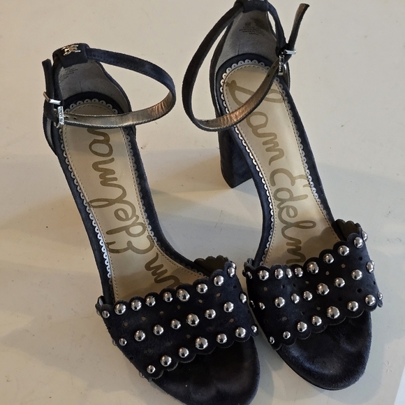 Anthropolo Sam Edelman Strap Heel Women Yaria Blue Leather Studded Ankle… - Picture 4 of 16